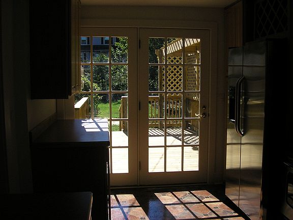 french doors to deck from kitchen