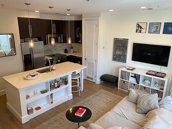 West Elm couch, DWR barstools, etc