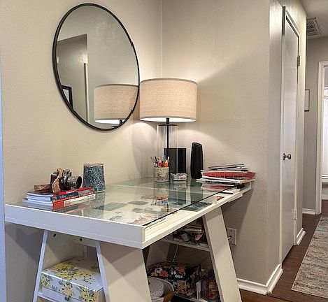 Desk fits into this corner of the Living Area
