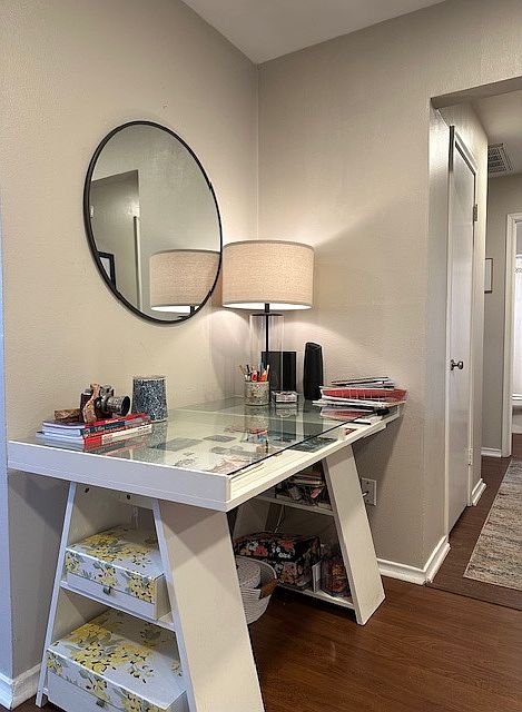 Desk fits into this corner of the Living Area
