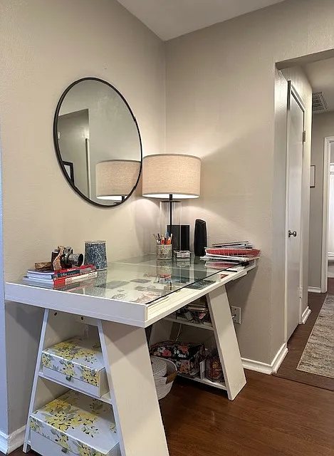 Desk fits into this corner of the Living Area