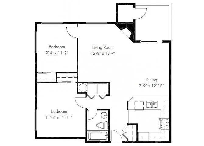 Floor plan Two Bedroom One Bath Large