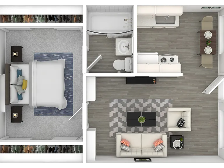 One-Bedroom 3D Furnished Floor Plan One-Bedroom 3D Furnished Floor Plan