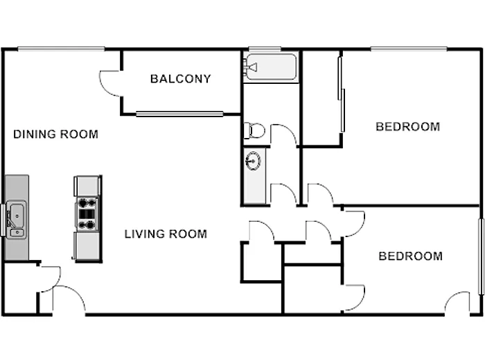Floor plan 2 Bed / 1 Bath: Type D