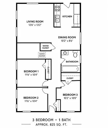 Floor plan 3B 1BATH