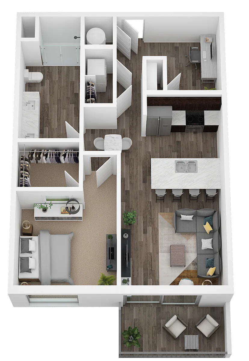 Floor plan One Bed/One Bath/Den/Balcony