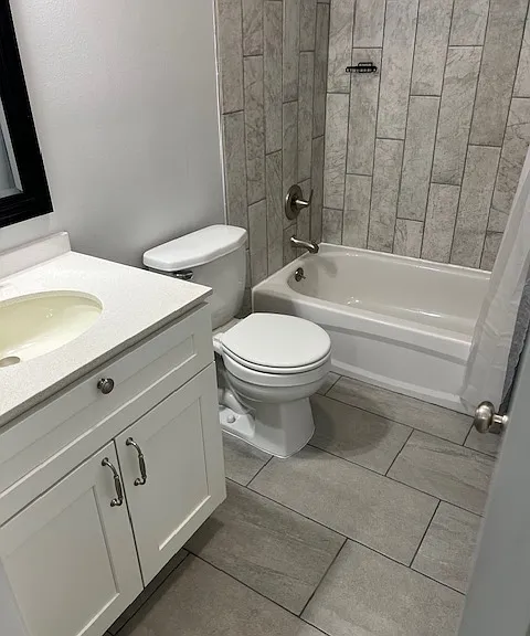 Second Floor Hallway Full Bath Tub/Shower, Vanity, Sink, Mirror, Toilet, New Toilet Seat, Exhaust Fan with Light, Tile & Grout, Shower Fixtures, New: Shower Rod, Hooks, Curtain, Freshly Painted Ceiling, Walls, New Tile Baseboards and New Moldings.