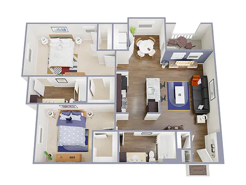Floor plan 2 Bed, 2 Bath B (140% Income Restricted)