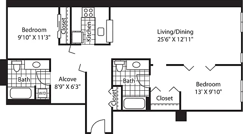 Floor plan 2 Bed 415-615