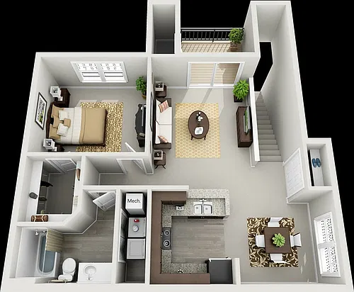 Floor plan Unit B2 - One Bed/One Bath Manhattan