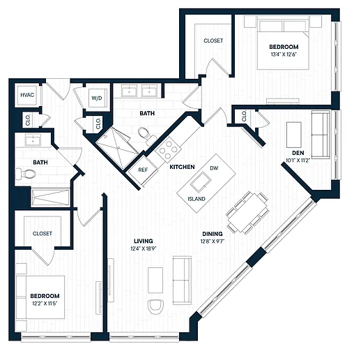 Floor plan 2 Bed 2 Bath Den-B8D