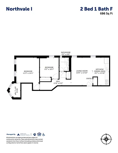 Floor plan 2 Bed 1 Bath F