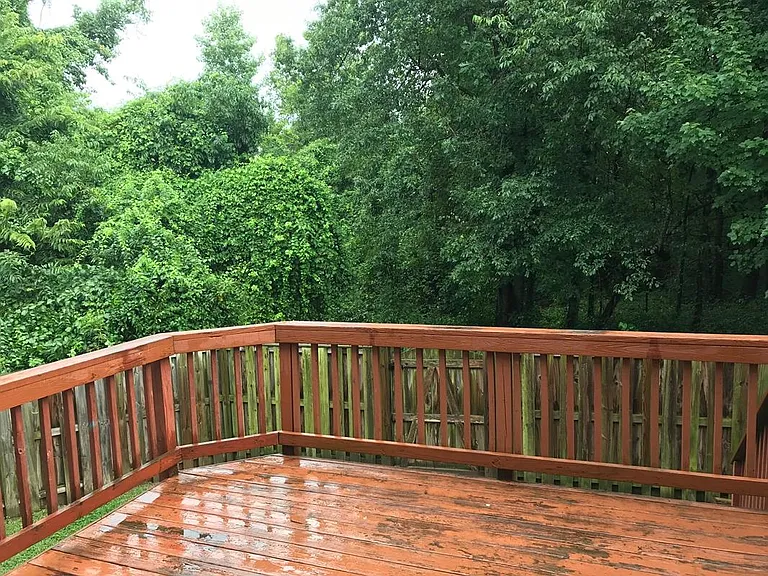 Private back deck overlooks treeline