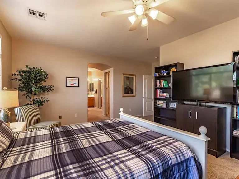 Bedroom #2. Master bedroom upstairs with super comfortable queen bed and 55" Smart TV.