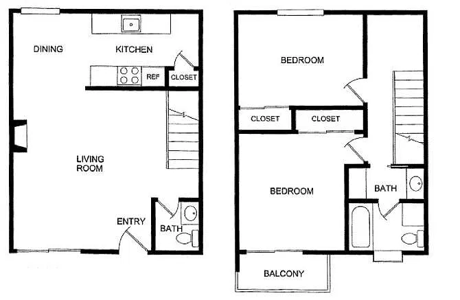 Floor plan 2-Bedroom, 1.5-Bath Townhouse