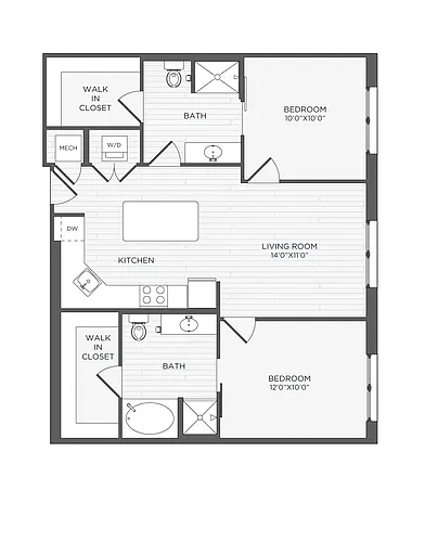 Floor plan 2 Bed 2 Bath-B1 - Coronado