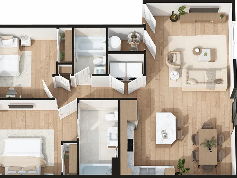 2 Bed / 2 Bath Furnished Floor Plan
119 Rainier Ave S (sample 2bdr)