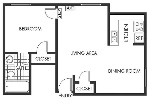 Floor plan 1 Bed, 1 Bath A