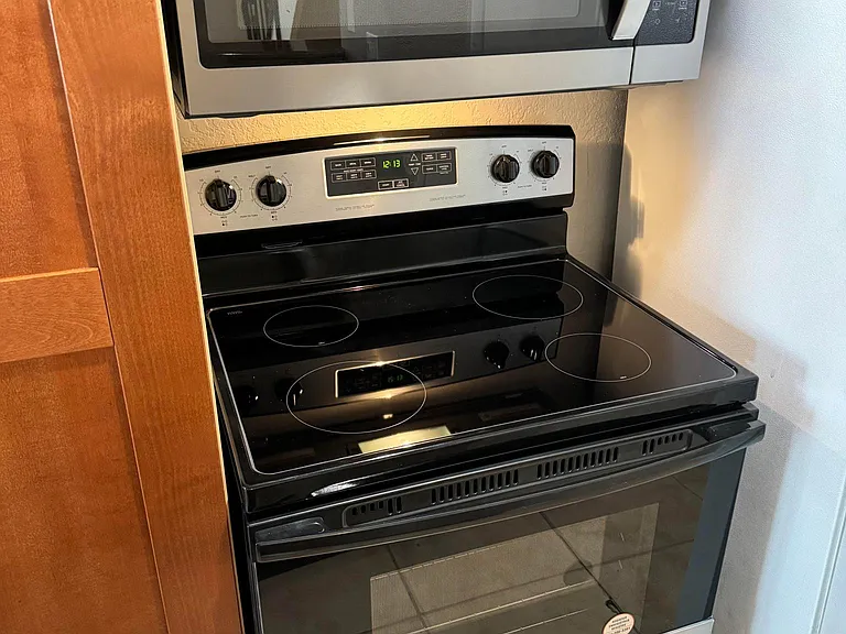 brand new stove and microwave