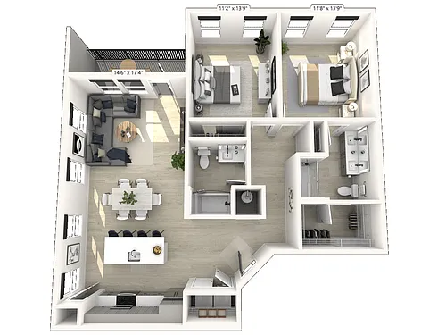 Floor plan C62 - 2 Bedroom 2 Bathroom