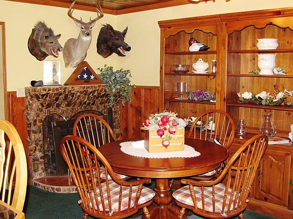 Dining area and fireplace