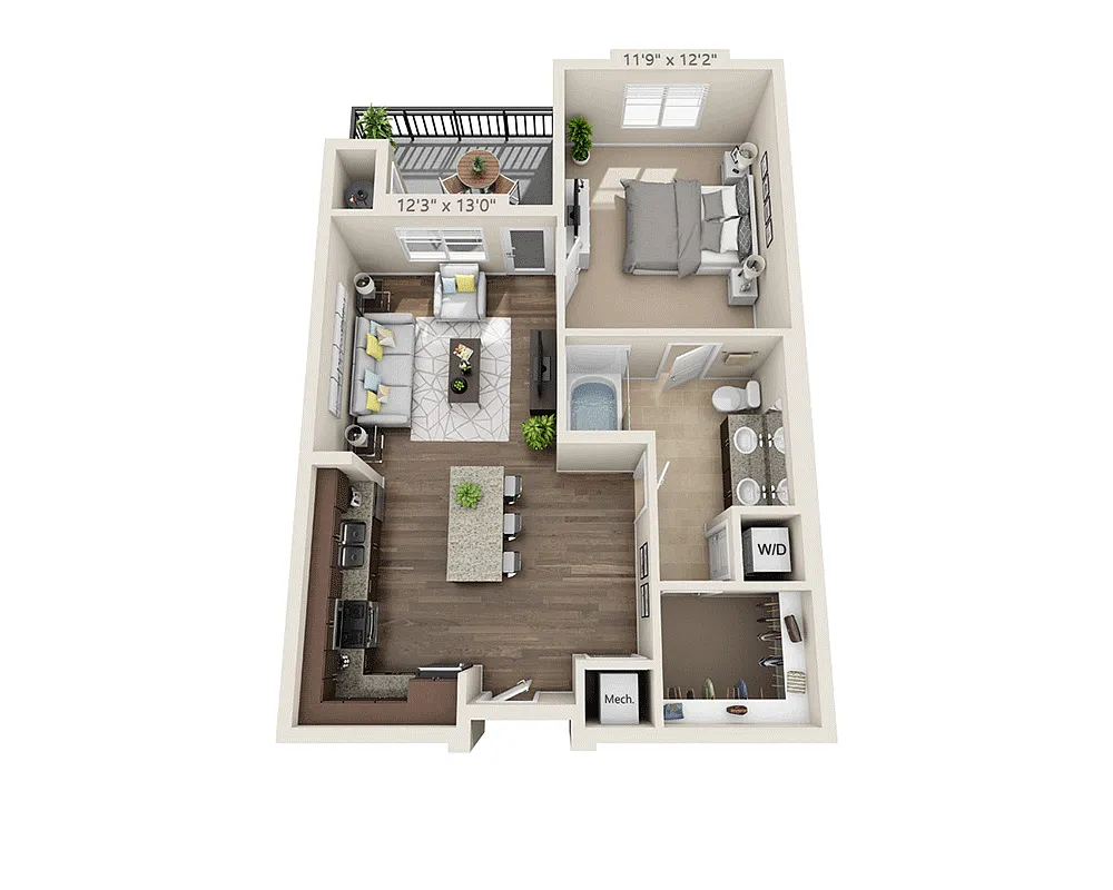 Floor plan One Bedroom A1E