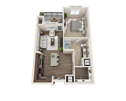 Floor plan One Bedroom A1E