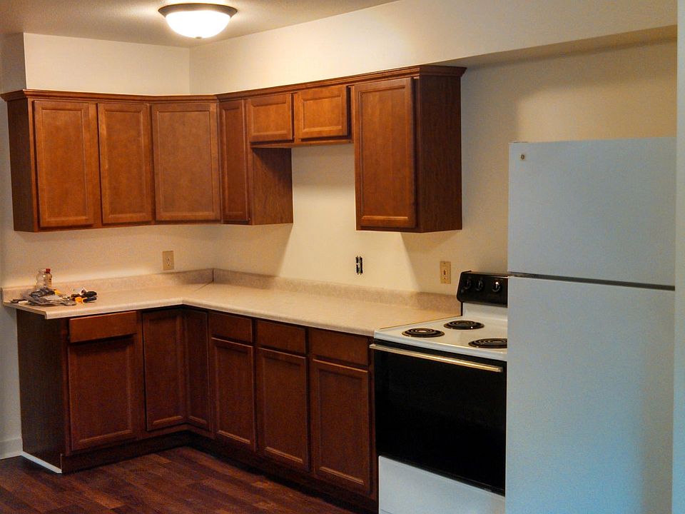 Remodeled kitchen with new flooring.