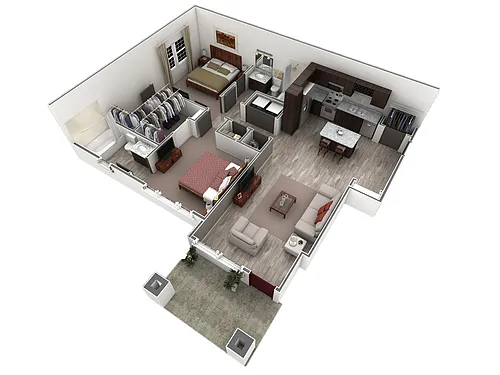 Floor plan 2 BR Designer Courtyard Garage