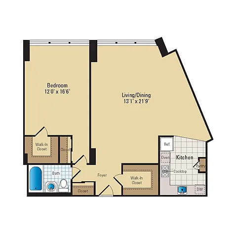 Floor plan 1 Bed - 1 Bath | A12