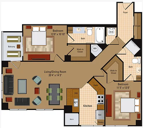 Floor plan 2 Bedroom, 2 Bath - B4
