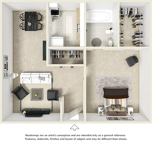 Floor plan Village West 1/1 with Premium Finishes