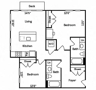 Floor plan 2BD, 2BTH A