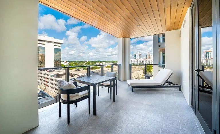 Sky Residence D balcony, connected to the dining room and primary bedroom, offering stunning views.