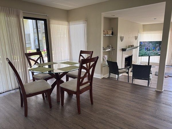 Dining area facing living room