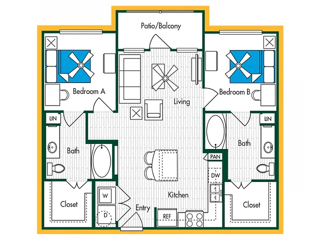 Floor plan 2BR/2BA - B2