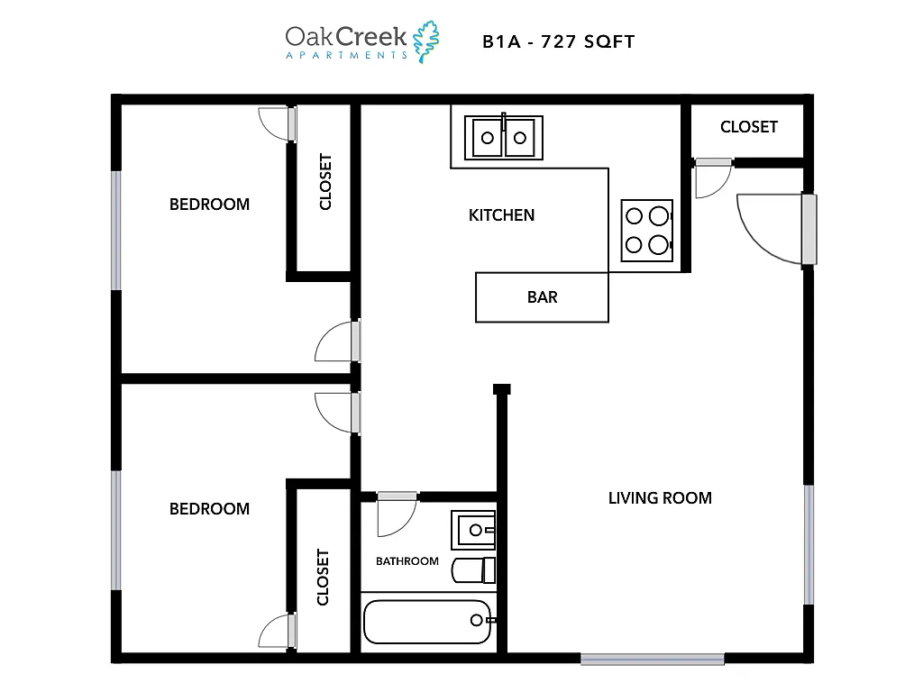 Floor plan 2 Bedroom - 1 Bath