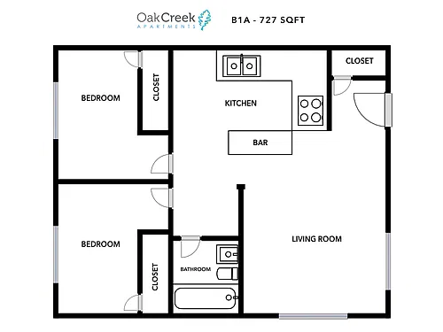 Floor plan 2 Bedroom - 1 Bath