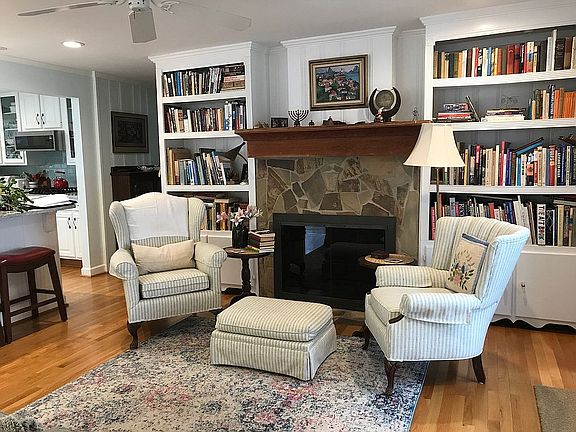 Living area with gas logs.