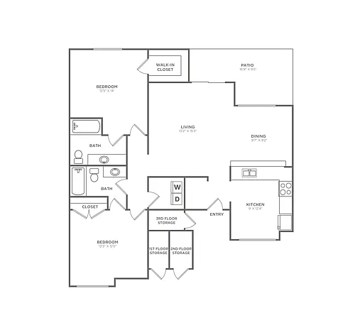 Floor plan Two Bedroom Two Bath (1268 SF)