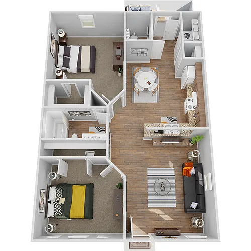 Floor plan 2 Bedroom 1.5 Bath Garden