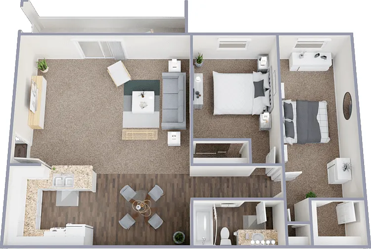 2 Bedroom 1 Bath Floorplan Diagram