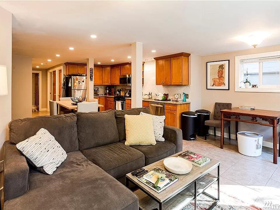 Living room, dining room and kitchen