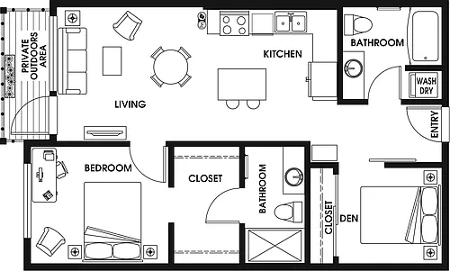 Floor plan 1 Bed/2 Bath Den-B7_D2