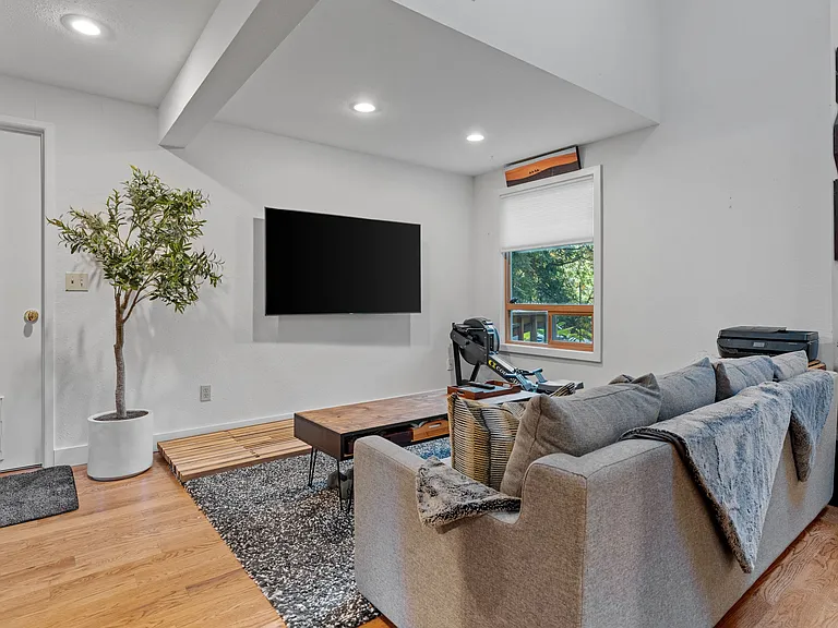 Family/TV room leading to garage