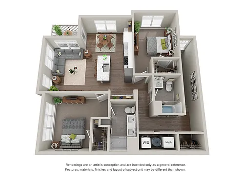 Floor plan 2 Bedroom, 2 Bathroom with Garage