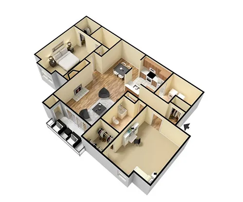 Floor plan 2x2BDS The Hackney
