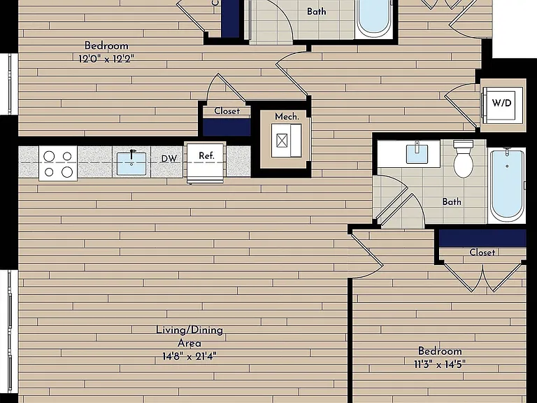 B 2BR-F Two Bedroom Floor Plan B 2BR-F Two Bedroom Floor Plan