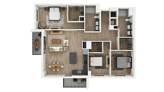 Floor plan 3 Bed/2 Bath-2C1