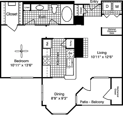 Floor plan 1 Bedroom C